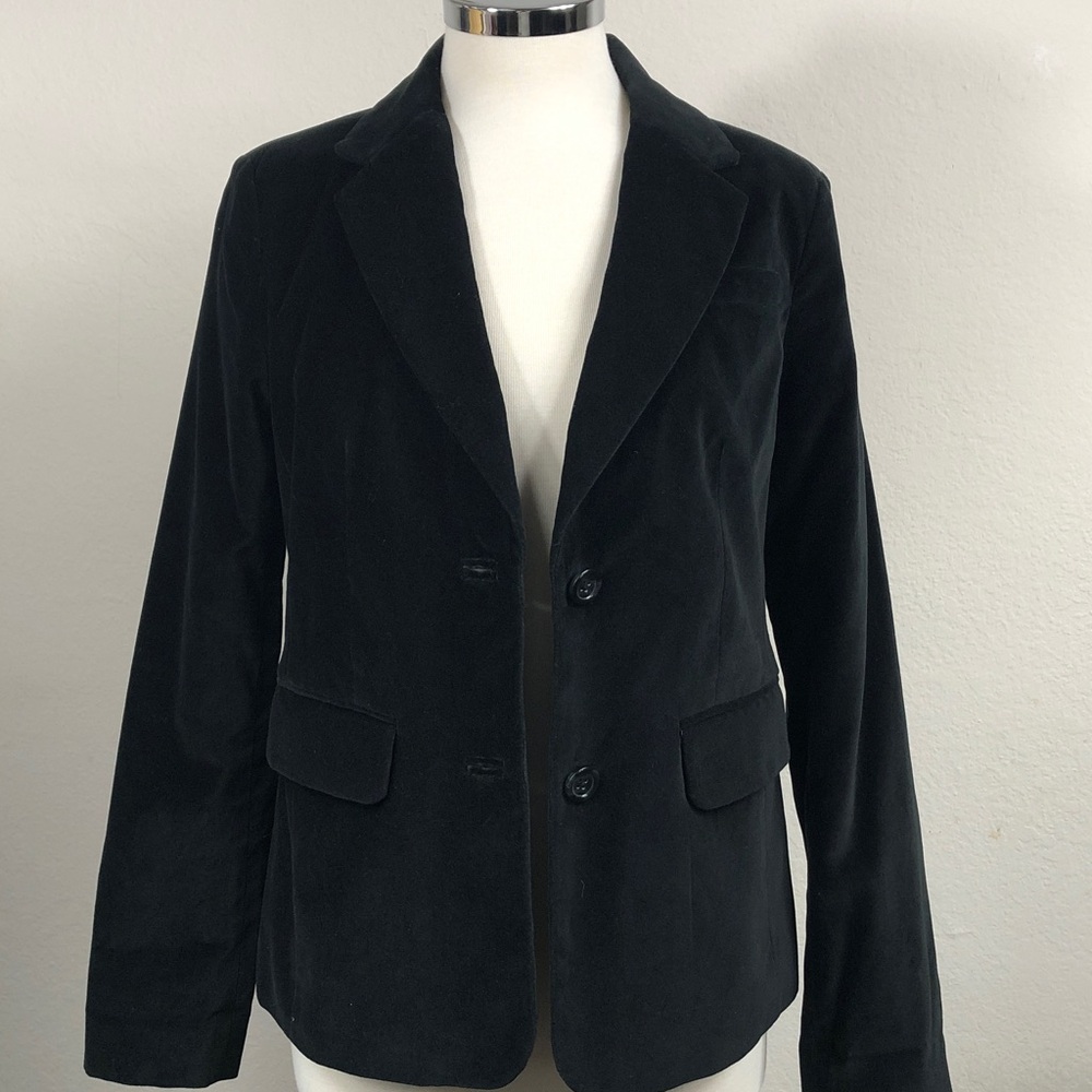 Like New! Lands End Black Velvet Blazer Size 6 with Pockets Classic